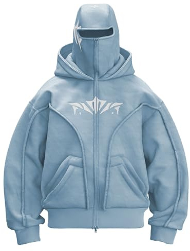 YCBMINGCAN Cagoule à capuche pour homme avec fermeture éclair, Y2K Balaclava Zip Veste de survêtement avec masque, sweat à capuche surdimensionné, pull gothique, veste hip hop pour homme automne hiver