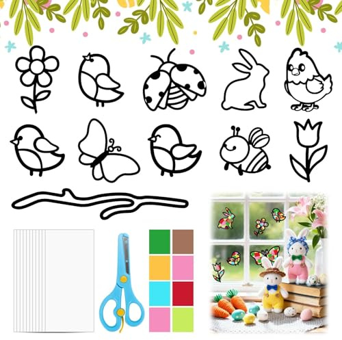 Set di 22 immagini per finestre con fiori, uccelli, farfalle, set fai da te per decorazioni primaverili