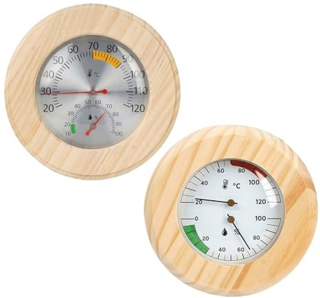 Wall-Mounted Sauna Thermometer and Hygrometer with Mechanical Sensing, Wooden Casing for Steam Room and Wellness Center Use (No Batte(B)