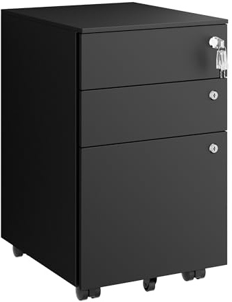 HOMSTEEL Caisson de Bureau,Meuble de Rangement Bureau,3 Tiroirs,Blanc | avec Serrure, 4 Clés, Caisson à Tiroirs,Armoire Métallique,Prémonté,44Tx37Bx60Hcm
