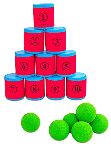 Betzold 36220 Dosen-Wurfspiel mit bällen, mehrfarbig, 10-teilig
