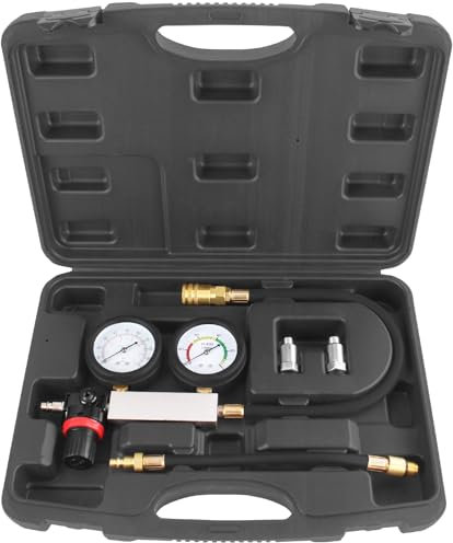 TECPO Druckverlust Leck Tester Undichtigkeiten prüfen Ventile Kolbenringe Kopfdichtung Motortester Druckverlustprüfer Zylinderdruck messen Prüfgerät