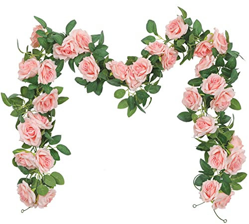 SHACOS 3 Stück Künstliche Blumengirlande Hochzeit 6Meter Rosengirlande Hochzeitsdeko Blumen Girlanden Künstlich Rosen Kunstblumen Hängende Girlande für Hochzeit, Deko (Rosa)