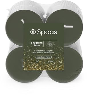 Spaas Maxi Scented Tealights flatpack x8 10h, Snuggling Snow, Green