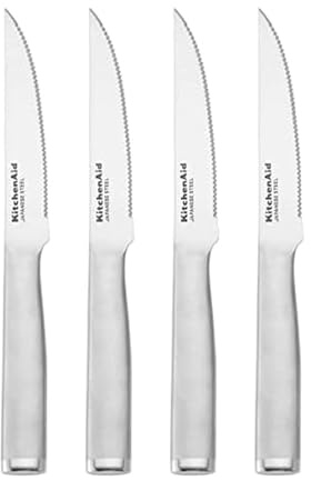 KitchenAid Gourmet Forged Steak Knife Set, High-Carbon Japanese Stainless Steel, 4 Piece, Brushed Stainless Steel