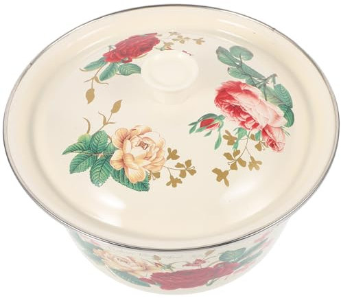 SHERCHPRY 1pezzi Pentola Smaltata Vintage con Coperchio Bacinella Portaoggetti retrò Ciotola Smaltata Adatta per Conservare Lo Strutto e Impastare Facile da Pulare Fornitura da Cucina