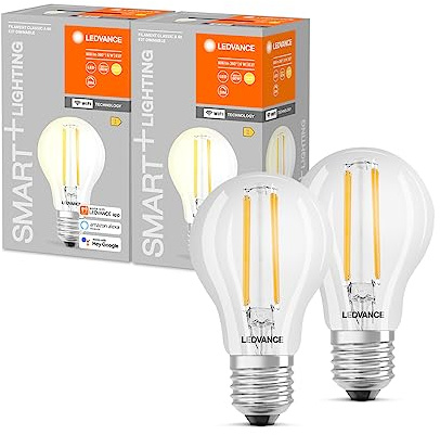 Ledvance Smart LED-ljus med WiFi-teknik, E27-bas, dimbar, varmvit (2700K), ersätter 60W glödlampor, kontrollerbar med Alexa, Google Assistant och Samsung SmartThings, SMART+, 2-pack