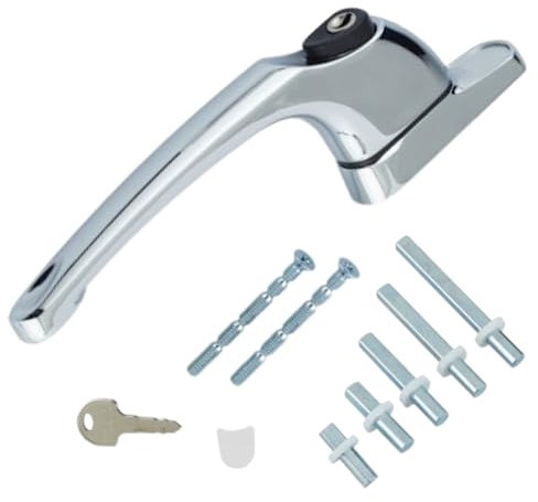 FIXINGS DIRECT] Universal Espag UPVC Window Handle Lockable Multi-Spindle (3 Colours White, Gold, Chrome) Ergonomically Design, Easy Installation, Includes Key & Fittings (Poslished Chrome)