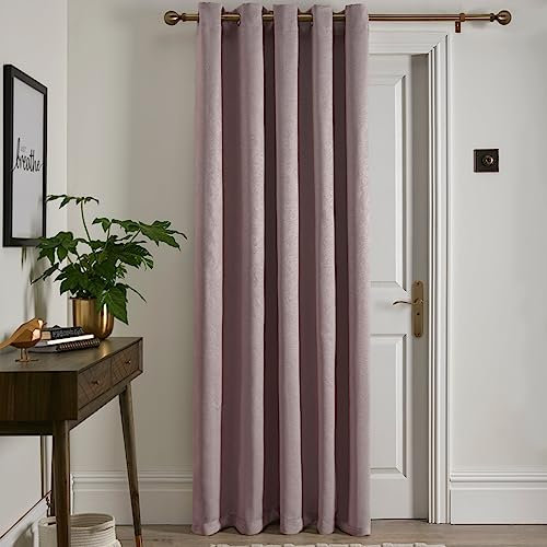 Fusion Strata Blush Thermal Eyelet Curtain – W66 x L84 (168 x 214cm) – 1 Panel – Soft Pink Cotton Drape for Bedroom, Living Room & Doors – Blackout & Soundproof – Modern Check Design