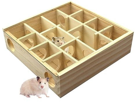 Zceplem Labirinti di criceti | Giocattolo per Piccoli Animali Domestici in Legno Naturale - Giocattoli interattivi per criceti in Legno Naturale Labirinto gerbillo con Copertura in Vetro, Labirinto