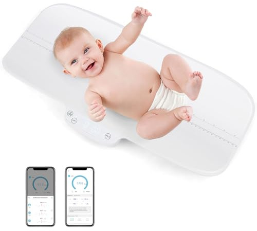 DREAMADE Pèse-bébé Numérique Max.30KG avec Surface Incurvée,Balance Enfants&Animal Multifonctionnel avec 4 Modes&Affichage LED,Précise à 2 g,Fonction de Maintien Échelle 60CM (Avec Bluetooth)