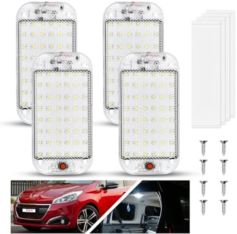 URAQT 48 LED Innenbeluchtung Auto, 4 Stück Super Hell 800LM 12V LED KFZ Innenraumbeleuchtung mit Schalter 6000K Weißlicht Kfz Beleuchtung Leiste für Auto Wohnmobil Bus Caravan Boat Elliptisch