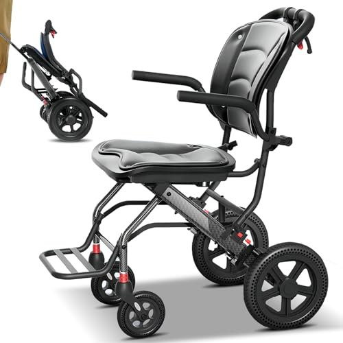 Bueuwe Rollstuhl Faltbar Leicht, Reiserollstuhl, Ultraleicht Rollstuhl für die Wohnung und Unterwegs, Faltrollstuhl für Erwachsene, Belastbarkeit 150 kg Transportrollstühle