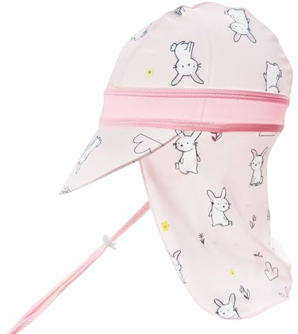 crazy bean Chapeau Anti UV de Soleil Enfant Chapeau Protege Nuque Randonnée pour Garcon Fille Cartoon Casquette Visiere de Bain Plage avec Mentonnière Réglable Lapin