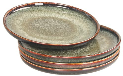 jinsongdafa Ceramic Dinner Plates Set, Dessert Plates Set of 4, for Platter Tray Serving Plate - Microwave Dishwasher Safe,Scratch Resistant,Dinnerware Kitchen Porcelain Serving Dishes, 25.5cm Round