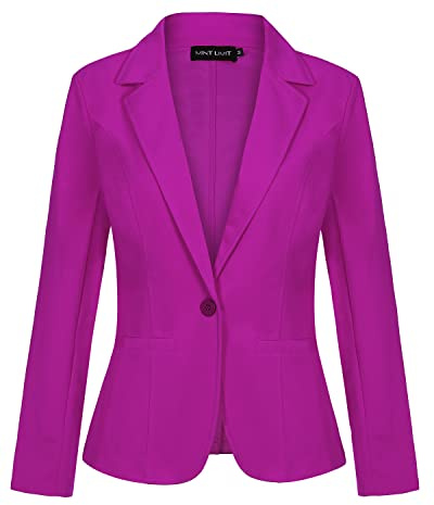 LADI TREND Blazer da donna con un bottone, giacca blazer con risvolto dentellato abbigliamento da lavoro elegante slim fit manica lunga, M