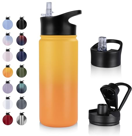 UMBFUN Insulated Water Bottle - 500ml 2 Lids (Straw Lid and Spout Lid) - with Straw,Stainless Steel Double-Walled Insulated Vacuum Leakproof,BPA Free,Drink Flask for Travel Sports Gym Camping Hiking