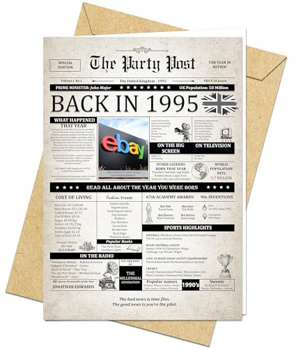 30:e födelsedagskort Happy Bday jumbo-kort för män eller kvinnor födda 1995 stora roliga gåvor för pappor eller mammor som turerar 30 år. Vintage festdekor presentidéer för make fru. Retro