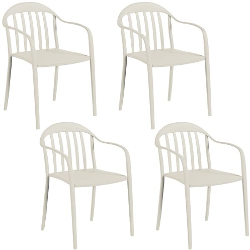 Outsunny Set 4 Sedie da Giardino Impilabili con Schienale e Braccioli, Sedie per Esterno in PP, Resistente ai Raggi UV e Impermeabile, 57x54x78 cm, Grigio Chiaro