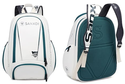 Generico Borsa da tennis per donne e uomini, borsa da badminton con scomparto per scarpe, zaino da tennis, borsa da trasporto con tasca in rete per 2 racchette, bottiglia d'acqua e accessori (BIANCO)