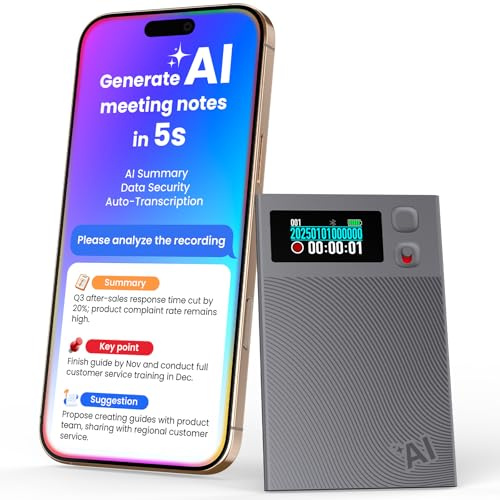 Grabadora de voz NEWYES Ailog IA con aplicación dedicada,transcripción y resumen,traducción a más de 188 idiomas, 64 GB de memoria para reuniones,conferencias, llamadas,negocios y clases