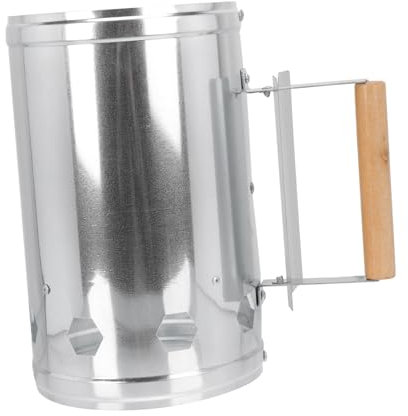Abaodam 1pezzi Secchio Accendifuoco Barbecue in Metallo con Manico in Legno Isolante Avvio Rapido Carbonella per BBQ Portatile e Grill all Aperto Chimenea Carbonella Anticalore per Campegg