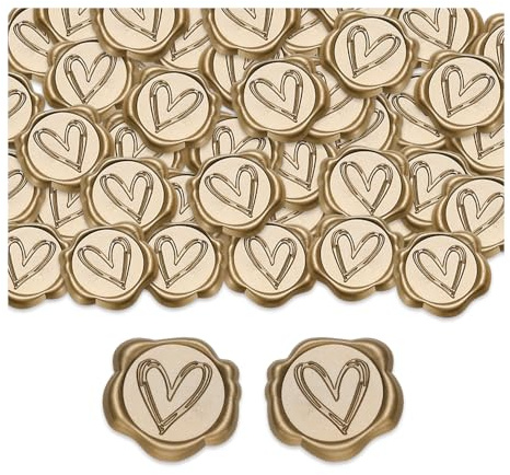 GIDWRIY 50 pegatinas de cera con forma de corazón, sello de cera adhesivo para bodas, sellos autoadhesivos, letras, invitaciones de sellado vintage