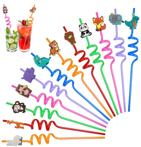 12Pz Cannucce Riutilizzabili Per Bambini,Straw Cannuccia Girevole Colorate Per Feste Compleanno,Decorazioni Divertente Per Feste,Natale,Borraccia,Accessori Per Feste,Halloween(Animali)