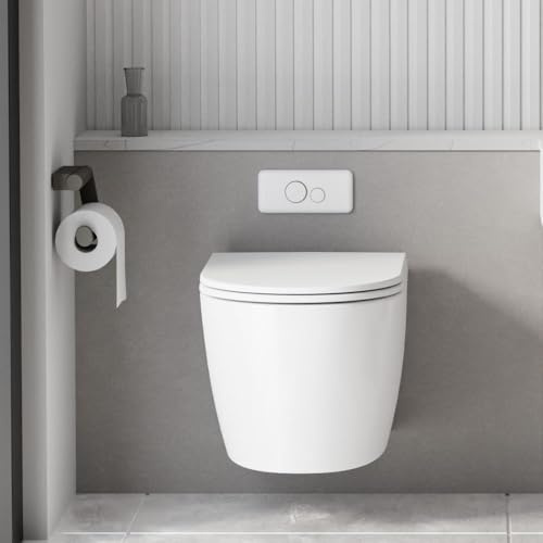 Garvee Wall-Mounted Toilet with Ultra-Thin Cover, Easy-Clean, Ceramic Wall-Hung Toilet, Durable and Space-Saving