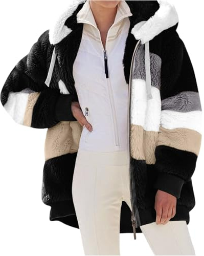Veste Polaire Femme sans Capuche Fausse Fourrure Elegant Zippé Noir Legere Veste de Sport Blouson Aviateur Sweat Pilou Pilou Manteau Femme Hiver avec Capuche Agneau Longue Manteau Fourrure Noir S