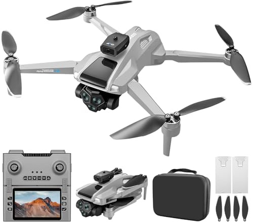 OBEST GPS Drohne mit Kamera 4K Erwachsene 5G WIFI FPV Drone mit Bildschirm 4.5 und 4GB, 2 Batterie 50Min, Stabilisator Auto Rückkehr Seguimiento Follow Me, Faltbar RC Helicopter Grau