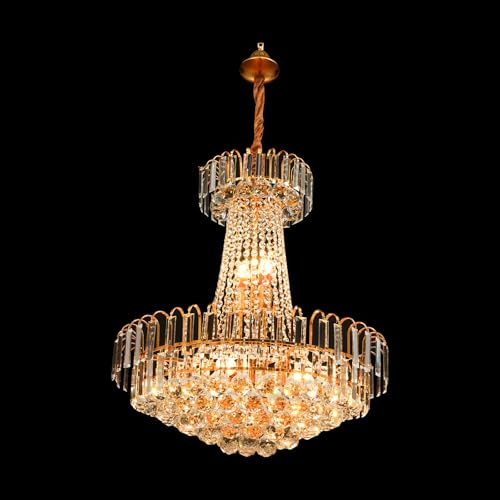 VonVVer modern kristallkrona, K9 ⌀ 60 cm – gyllene hänglampa med 7 x E14-fattningar, taklampa, 10–40 cm justerbar kedja, lyxig pendellampa för vardagsrum och matsal