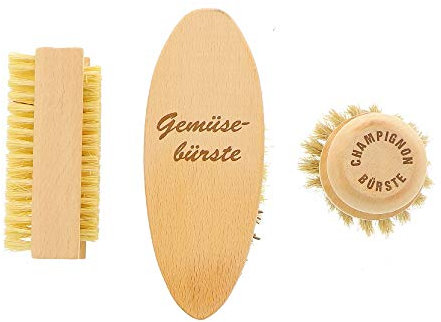HOFMEISTER® Garten Bürsten Set, 3-teilig, 100% Plastikfrei, Nagelbürste, Pilzbürste & Gemüsebürste, robust & hygienisch