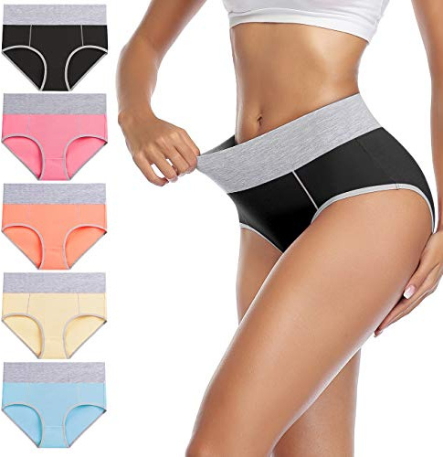 wirarpa Culottes Coton pour Femmes Shorty Confort Slips Femme Culotte Taille Haute Lot de 5 Noir, Rose, Orange, Jaune, Bleu Clair Taille 5XL