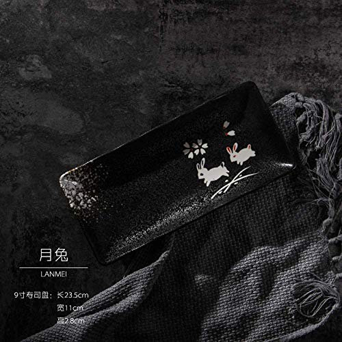 COOLSHOPY Plaque rectangulaire en céramique Plate Sushi Plate Ailes de Poulet Assiette à gâteau Plat Japonais Snack Plate Snack Plat Vaisselle Assiette