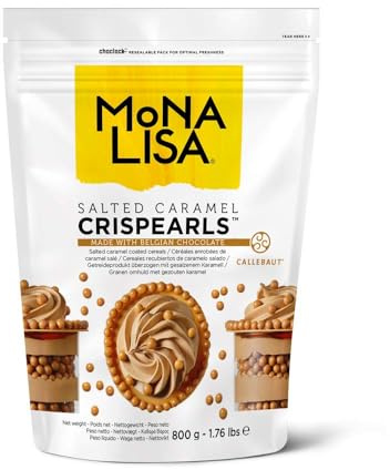 Mona Lisa Crispearls by Callebaut (Salted Caramel, 1 x 800g Bag) – Resealable Velcro 800g Bag - Flavoured Coated Cereal Balls for Decorating Cakes, Cupcakes, Waffles, Crepes, Pancakes