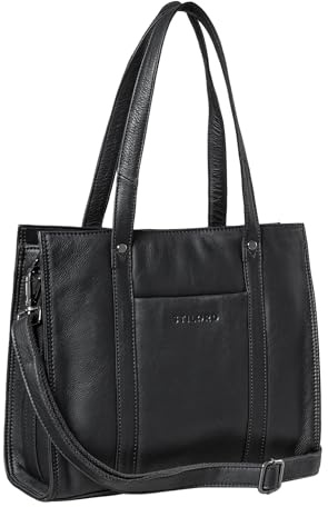 STILORD Ariana Shopper Business Damen Leder Businesstasche Frauen Tote Bag Handtasche Arbeitstasche Bürotasche Vintage Elegant Echtleder Farbe:schwarz