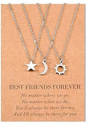 SUNSH Sonne und Mond Beste Freundin Halsketten für 3 Frauen Teens Mädchen Freundschaft Bessties Halskette Set Schwester Schmuck BFF Geschenke für Sie Silber