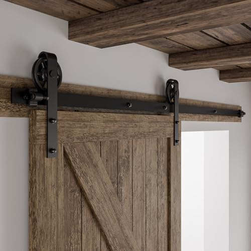 CCJH 4-20FT Sliding Barn Door Hardware Kit Closet Cabinet Track System Carbon Steel Roller Spoke Wheel 4.3 Hanger Easy to Install Fit Single 36-40 Wide Door Panel (6.6ft)