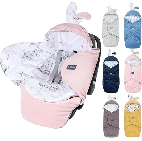 Premium Einschlagdecke Babyschale, Baby Erstausstattung aus Baumwolle für Autositz, Kuscheldecke für Kinderwagen mit Fußsack passend für Maxi-Cosi, Römer, Cybex - Habarigani