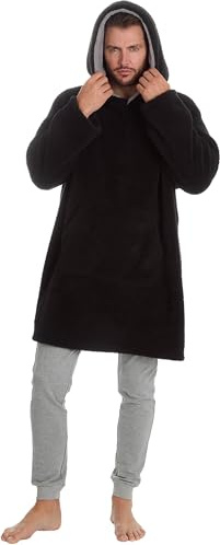 MICHAEL PAUL Oversized Hoodie for Men | Super Soft Snuggle Hooded Blanket | Men's Warm and Cozy Fleece Nightwear Loungewear All in One Wearable Hooded Blanket for Adults Gifts for Him Black