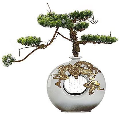 NZpost Fuente de Mesa para Interior, Fuente de Agua Corriente de cerámica, jarrón, árbol de simulación, Adornos de bonsái, artesanías de Escritorio