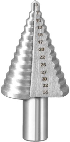QWORK® Broca Escalonada, Broca Cónica Ø 5-35 mm 13 escalones Broca Cónica, para Metal, Madera y Plástico