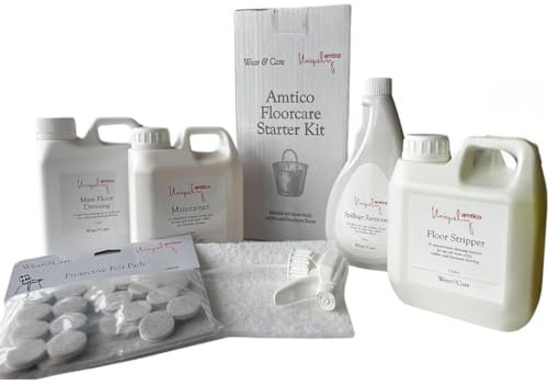 Amtico Flooring Cleaning and Care Kit, 1 Litre Matt Dresser, 1 Litre Stripper, 1 Litre Maintainer, 500ml Spillage Remover, Protective Pads.