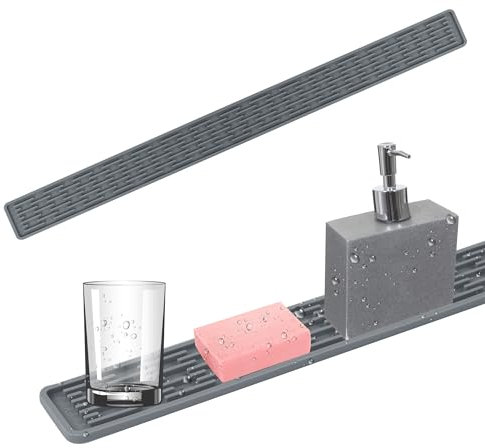 momgyaamz Tappetino Silicone Cucina, Tappetini Lavello Cucina, Tappetino Antiscivolo Cucina per Rubinetto, Lavandino, Piatti, Tazza d Cucchiaini, Tappetino Drenante per Cucina Grigio, 70 * 5 * 0.5cm