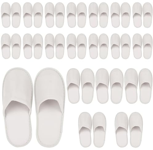 20 paia di pantofole in spugna, per hotel, colore bianco, per ospiti, 4 mm, chiuse, in spugna, unisex, per hotel, salon spa, casa, pantofole usa e getta, bianco, X-Large X-Larga