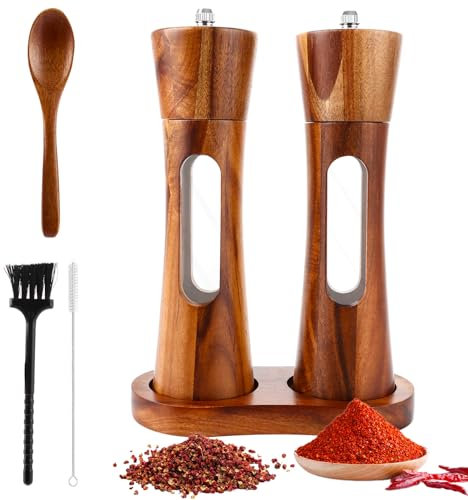 DAJAVE 2 Pièces Moulin à Poivre, Salieres et Poivrieres Bois, Manuel Moulins à Épices, Moulins à Poivre et Sel avec Fenêtre Transparente, Moulin Sel Poivre Bois pour Sel de Mer, Piment, Poivre