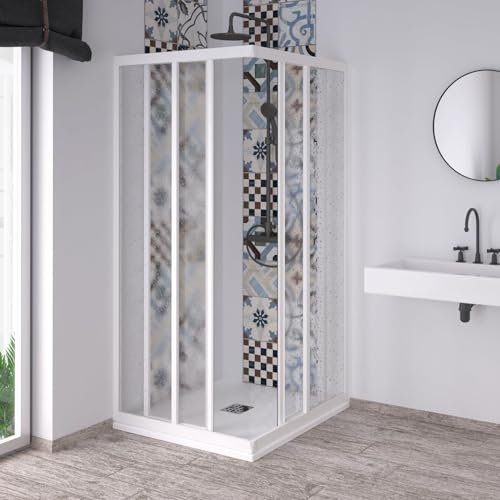 Forte Box Doccia Acril con apertura angolare in acrilico con profili in PVC riducibile Made in Italy (bianco, 70x90 cm)