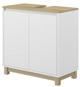 Vicco Meuble sous Vasque Livia, Blanc, 60x60cm avec 2 Portes