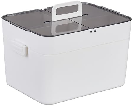 Relaxdays Cassetta Kit Pronto Soccorso, 5 Scomparti, Box per Medicinali, Plastica, HLP: 22x28,5x21,5 cm, Bianco Grigio, 80% 20%